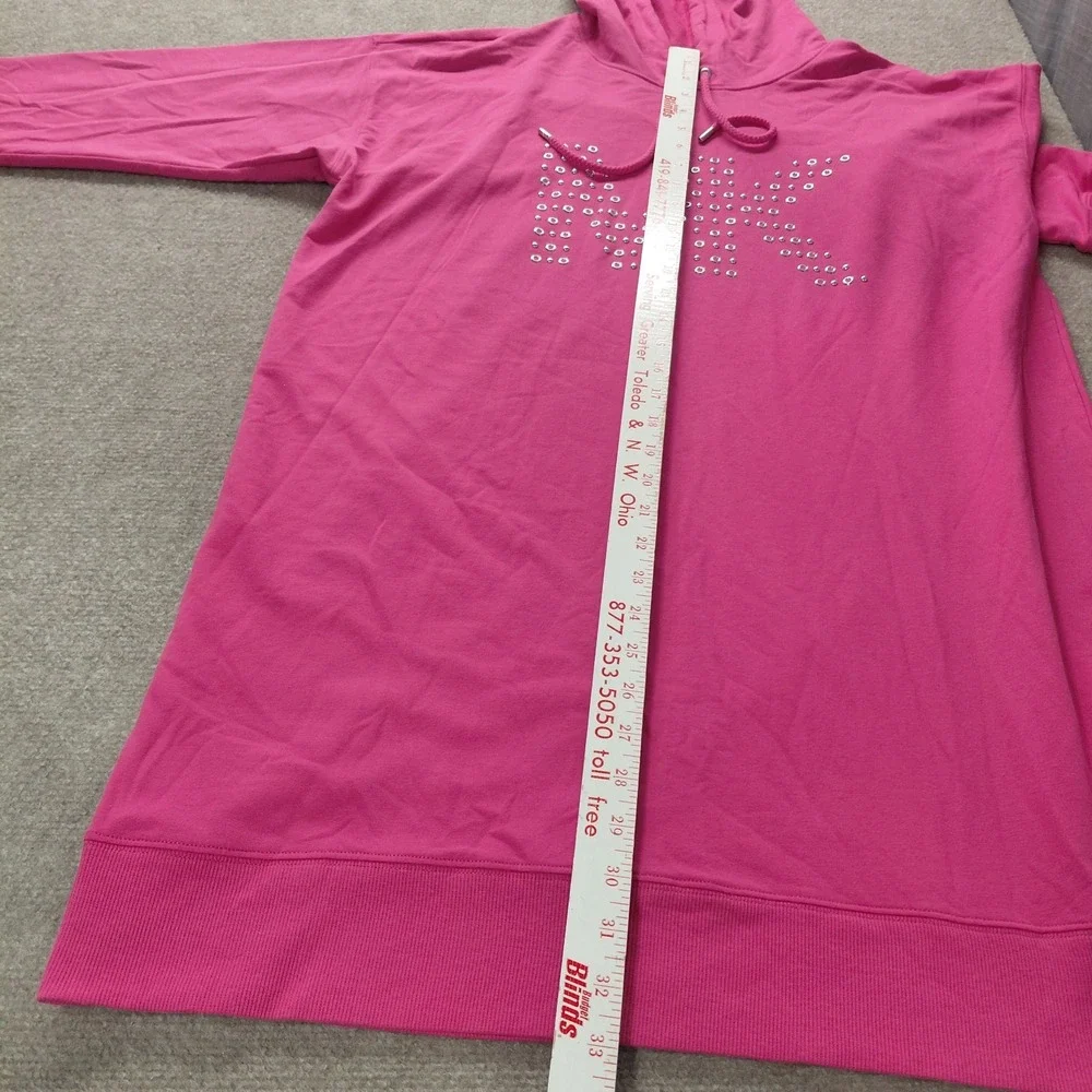 Michael Kors Women's Vibrant Pink MK Grommet Stud Logo Hoodie Long Dress Size XL